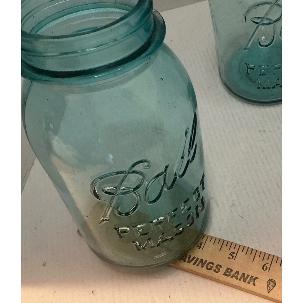 Ball Vintage Mason Jars Set of 4 Aqua Blue Glass Perfect Mason Quart Farmhouse